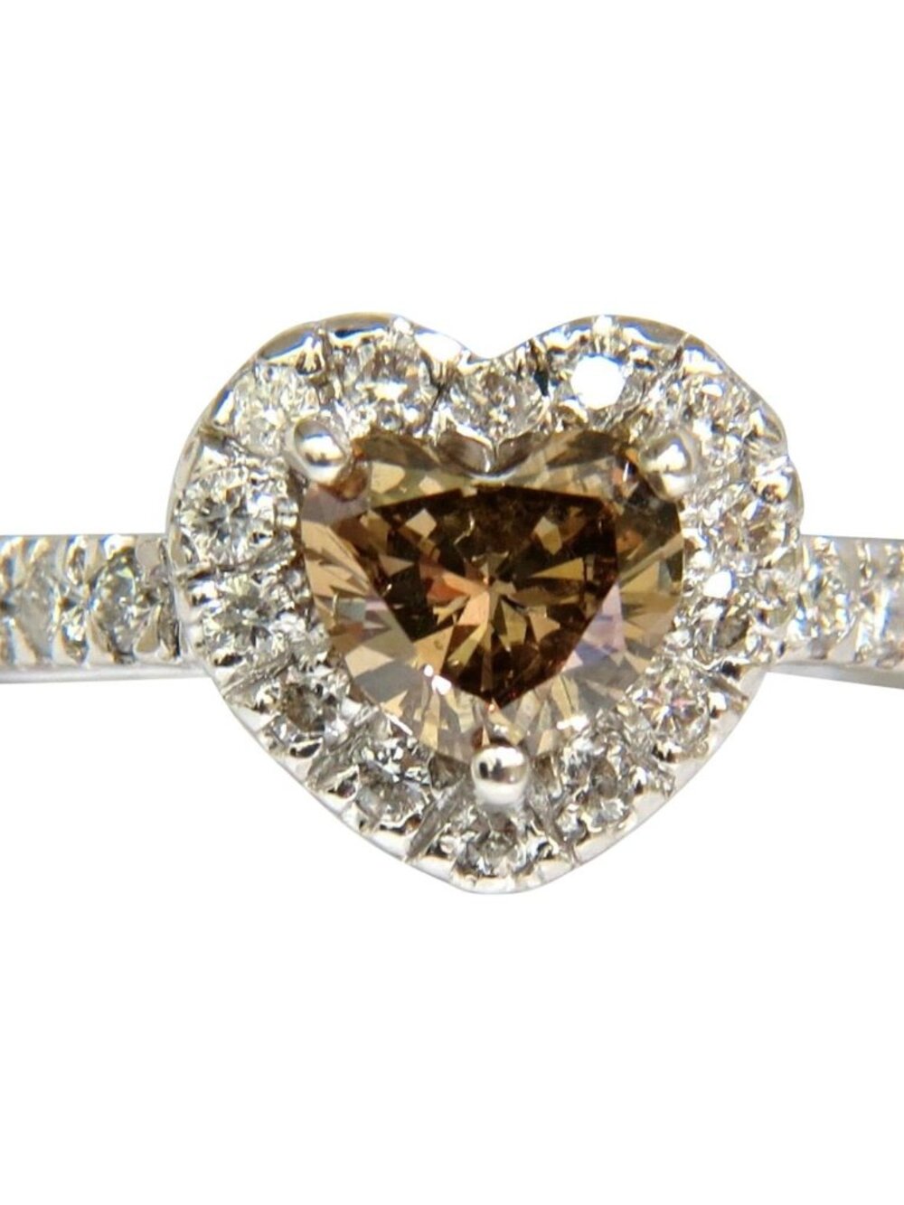 1.37CT NATURAL FANCY BRIGHT BROWN HEART CUT HALO DIAMOND RING 14KT VS*